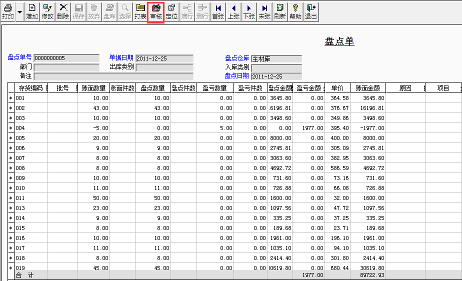 用友T3標準版如何審核盤點單